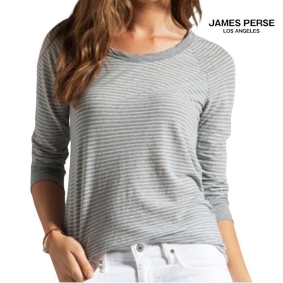 James Perse Striped 3/4 Sleeve Top Gray + White stripes Ragland Cut Size 2 (M) - Picture 1 of 16